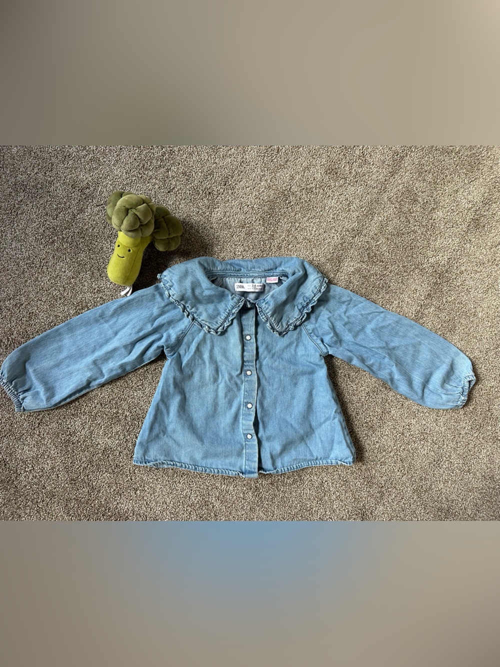 Zara Light Blue Denim Ruffle-Collar Jacket